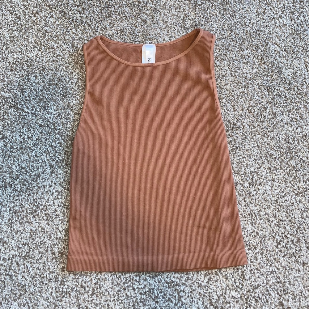 Camel Ribbed High Neck Crop